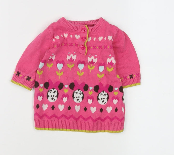 Disney Baby Girls Minnie Mouse Pink Henley Jumper XS