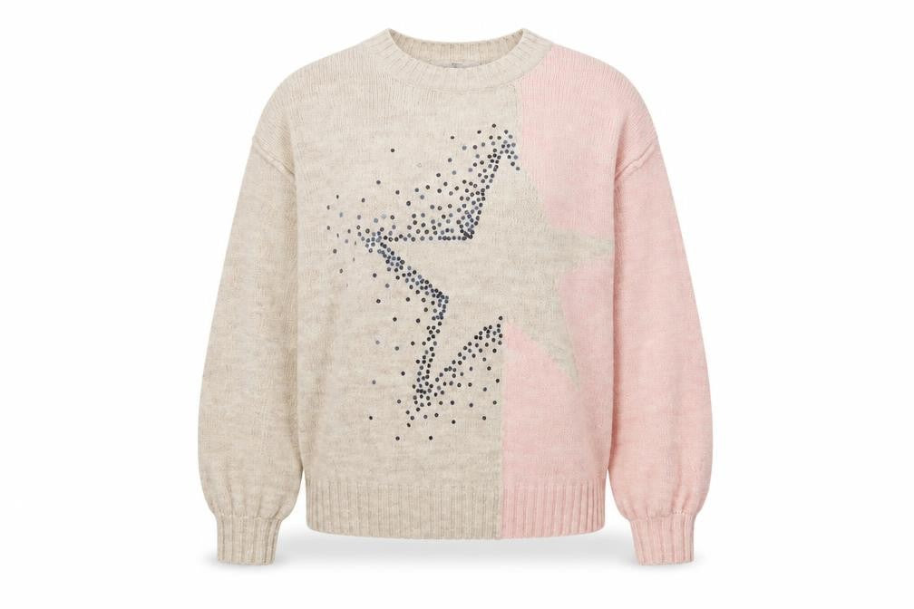 Front view of Next Women's Beige Rhinestone Star Jumper M