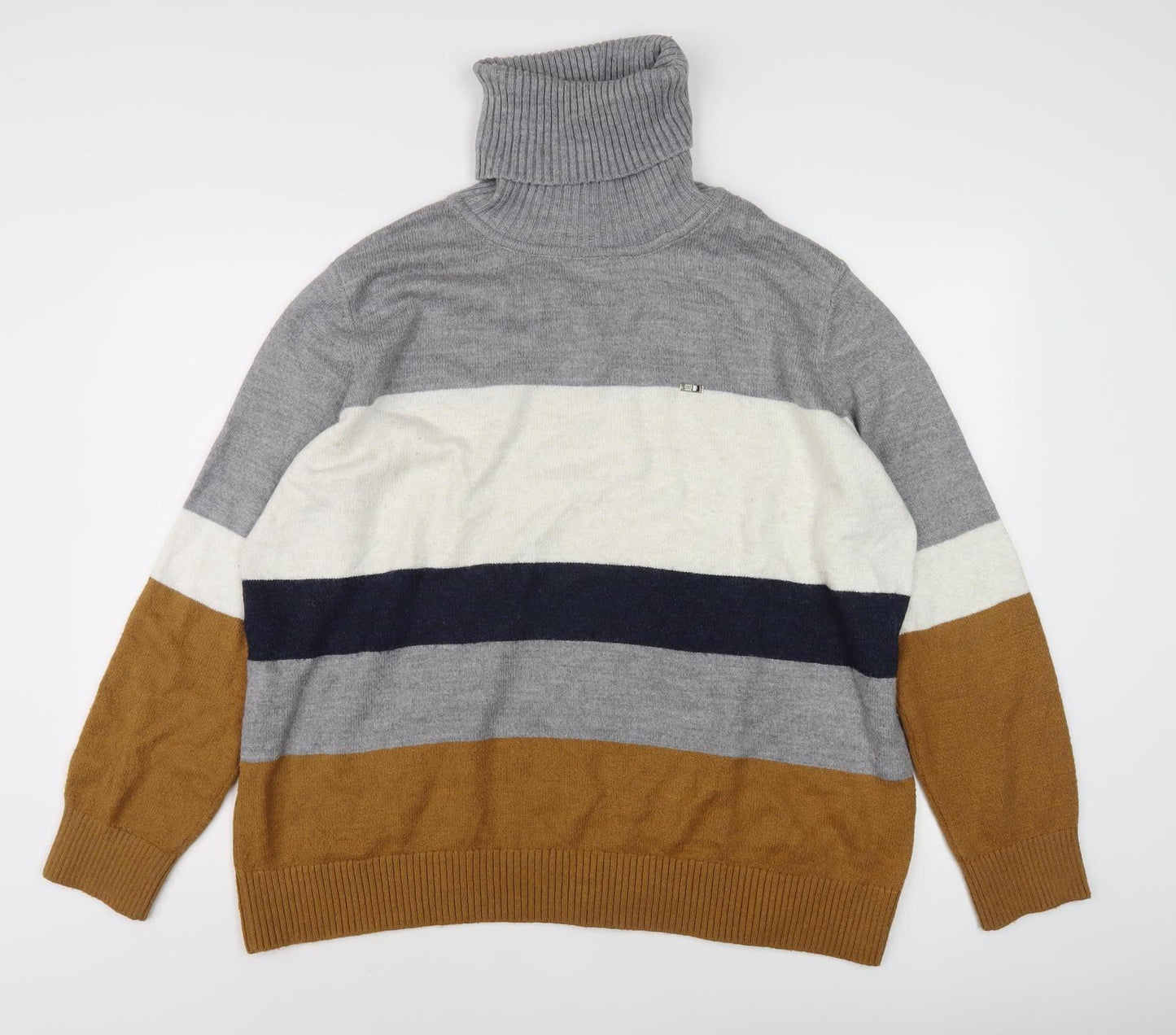 US POLO ASSN. Men's 2XL Grey Roll Neck Pullover Striped Jumper