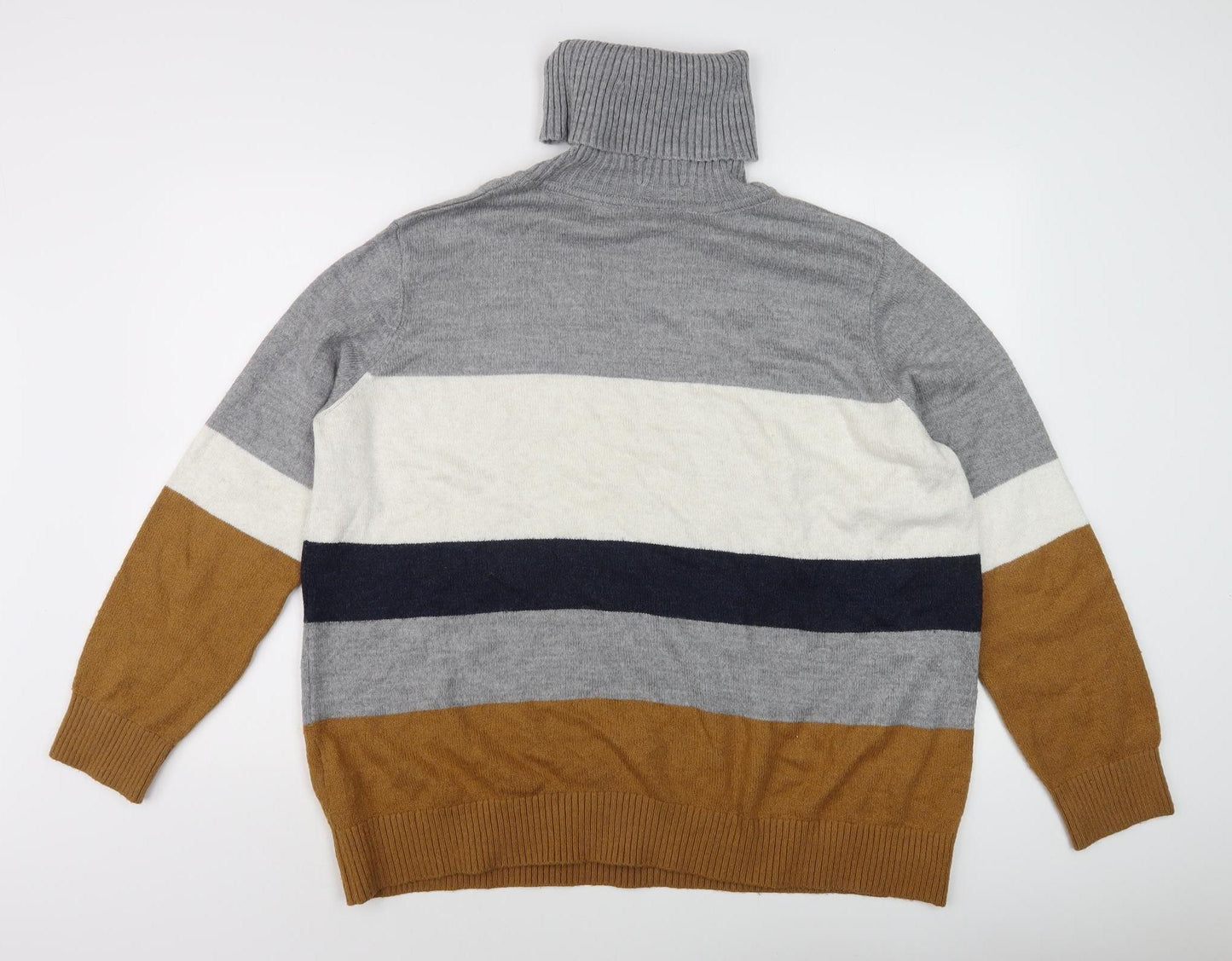 US POLO ASSN. Men's 2XL Grey Roll Neck Pullover Striped Jumper