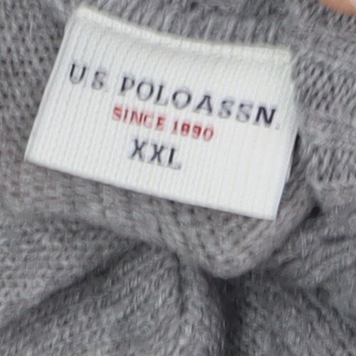 US POLO ASSN. Men's 2XL Grey Roll Neck Pullover Striped Jumper