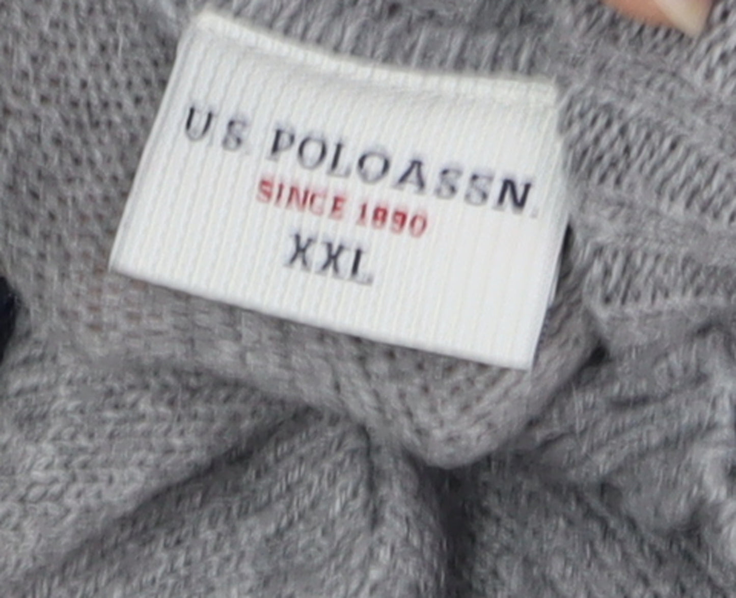 US POLO ASSN. Men's 2XL Grey Roll Neck Pullover Striped Jumper