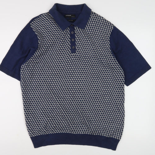 Marks and Spencer Men's Blue Henley Jumper L