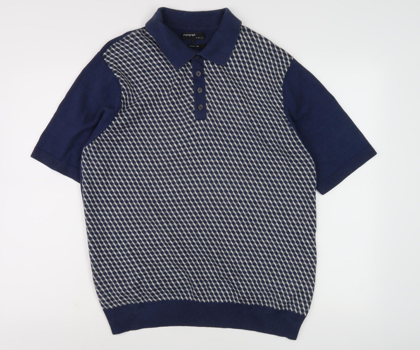 Marks and Spencer Men's Blue Henley Jumper L