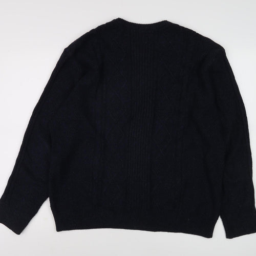 Old Khaki Men's Black Cable-Knit Jumper Size L