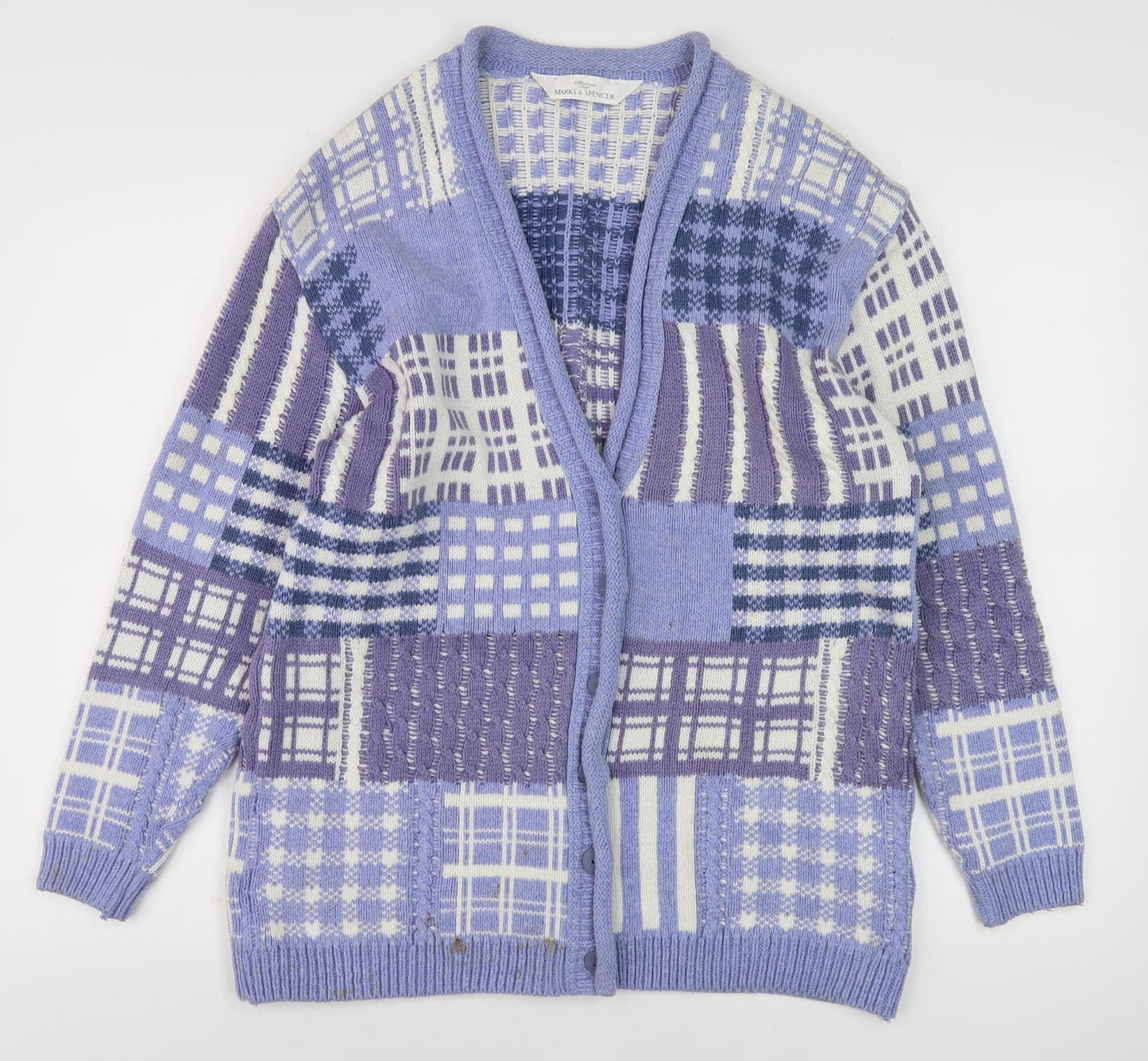 Marks and Spencer Women's Blue Check Cardigan Size 10