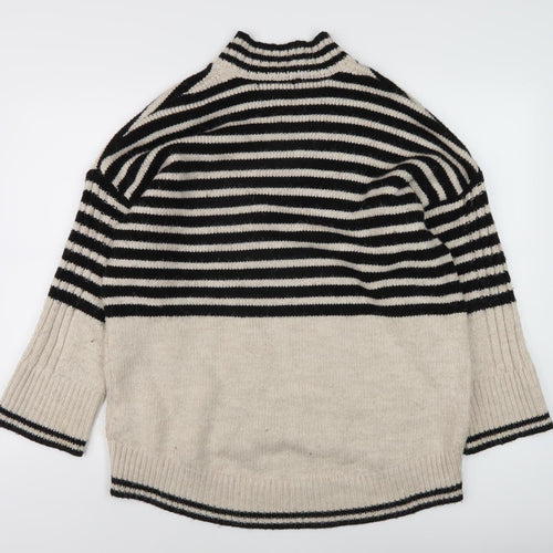 Next Women's Black Beige Striped V-Neck Jumper Size L