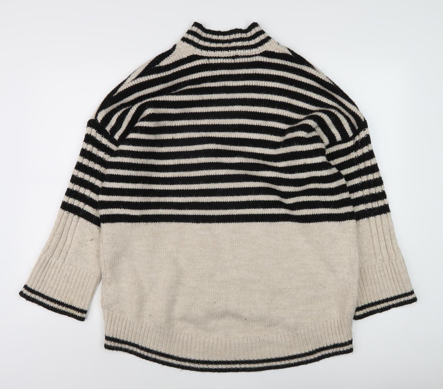 Next Women's Black Beige Striped V-Neck Jumper Size L