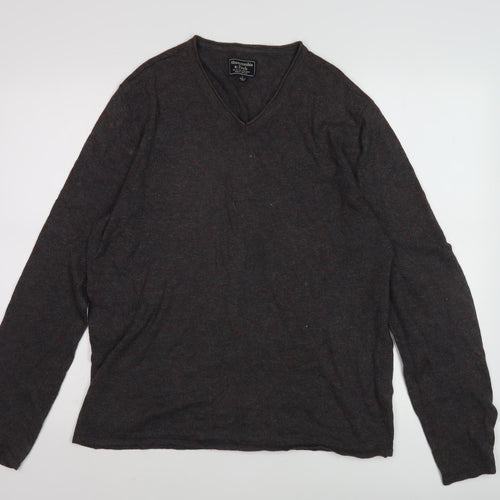 Abercrombie & Fitch Men's Brown V-Neck Pullover, Size L