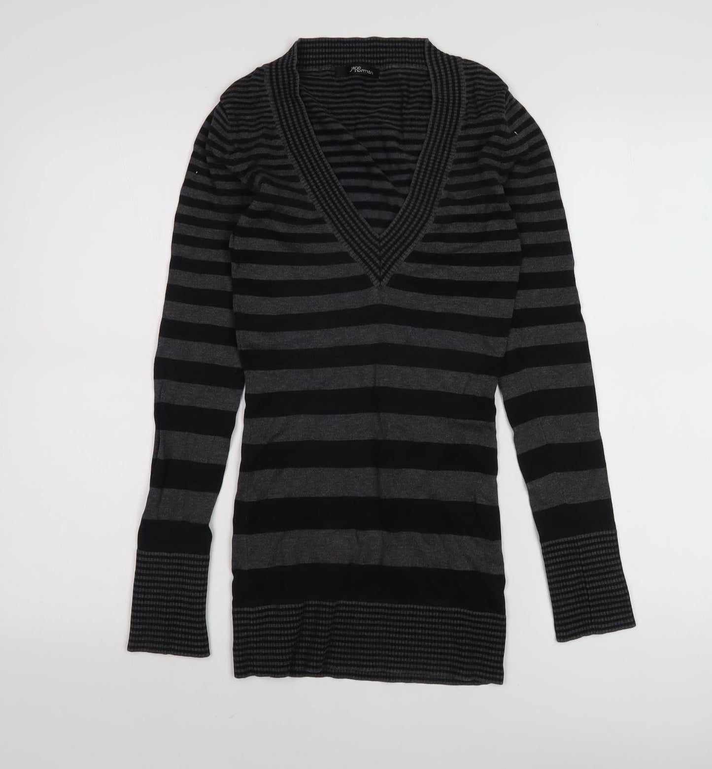 Jane Norman Women's Black V-Neck Striped Pullover Size 8
