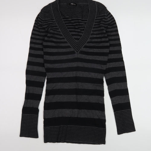 Jane Norman Women's Black V-Neck Striped Pullover Size 8