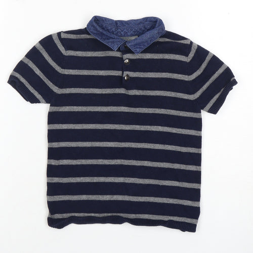 Jarvis Archer Boys Blue Grey Striped Polo Shirt 3-4 Years