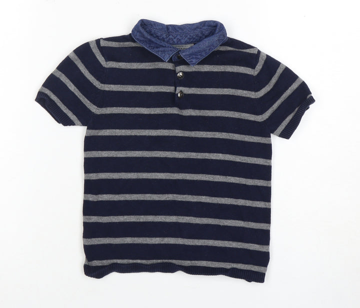Jarvis Archer Boys Blue Grey Striped Polo Shirt 3-4 Years