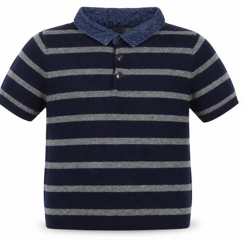 Jarvis Archer Boys Blue Grey Striped Polo Shirt 3-4 Years