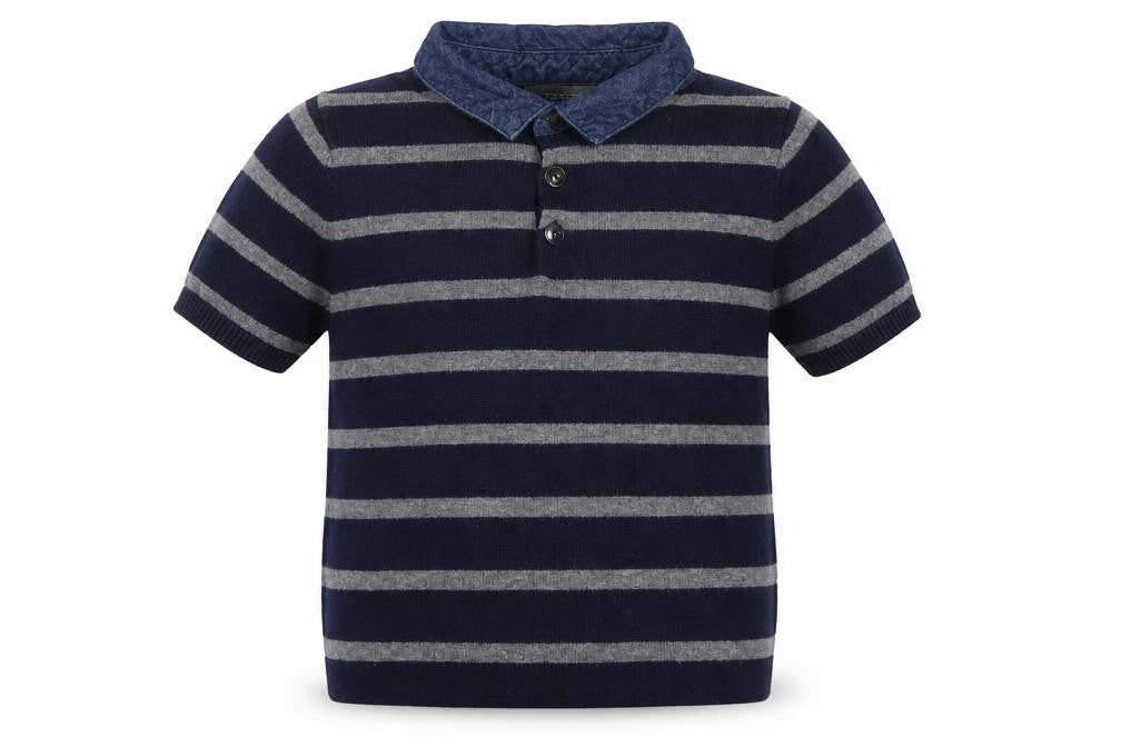 Jarvis Archer Boys Blue Grey Striped Polo Shirt 3-4 Years