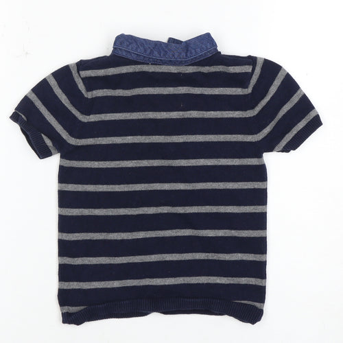 Jarvis Archer Boys Blue Grey Striped Polo Shirt 3-4 Years