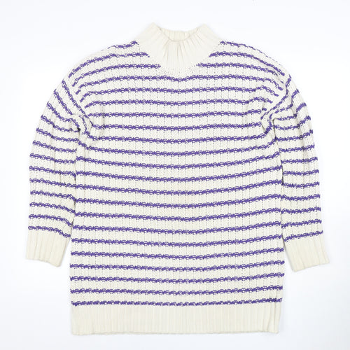 Next Women's Purple Ivory Striped Pullover Jumper S