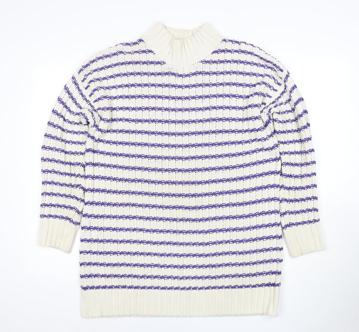 Next Women's Purple Ivory Striped Pullover Jumper S
