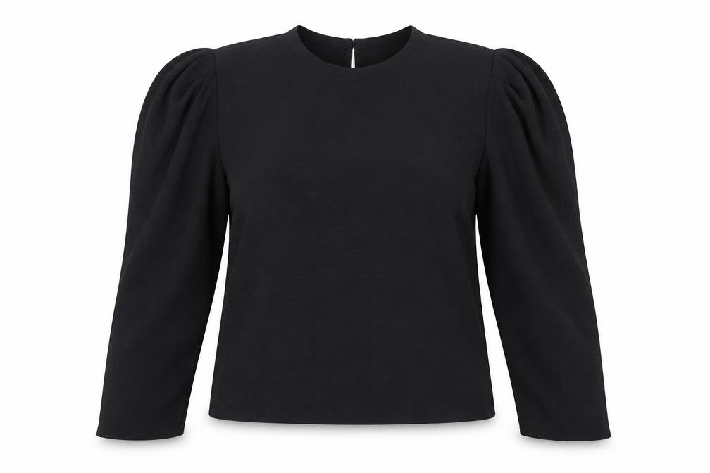 Front view of Women's Black XL Puff Sleeve Blouse
