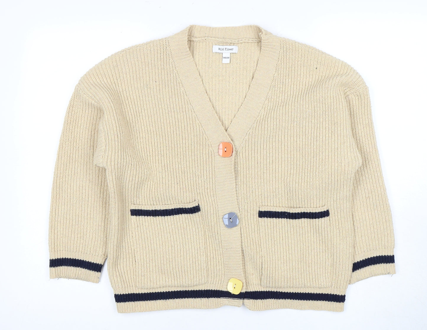 Wild Flower Women Beige Cardigan One Size V-Neck Casual