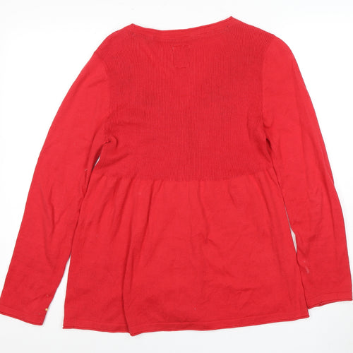 Manoray Women's Red Embroidered Cardigan, Size 14, V-Neck