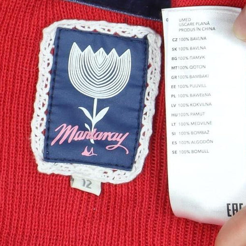 Manoray Women's Red Embroidered Cardigan, Size 14, V-Neck