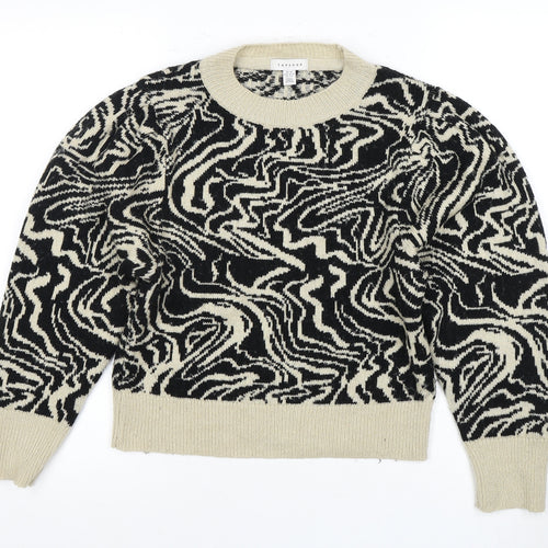 Topshop Women's Black XS Crew Neck Abstract Jumper