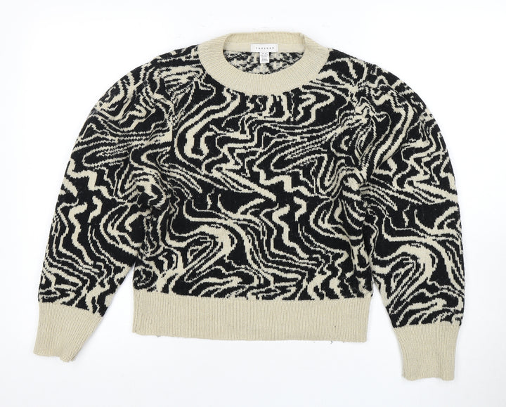 Topshop Women's Black XS Crew Neck Abstract Jumper