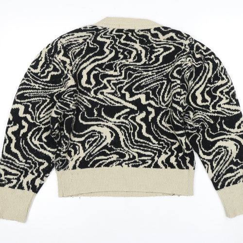 Topshop Women's Black XS Crew Neck Abstract Jumper