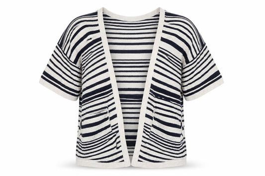 Front view of Warehouse Women's Striped Cardigan Multicolour, size 12
