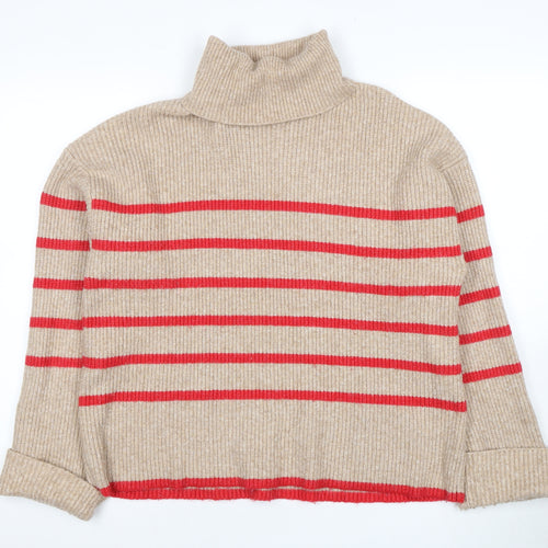 Marks and Spencer Women's Beige Roll Neck Pullover Jumper, Size L