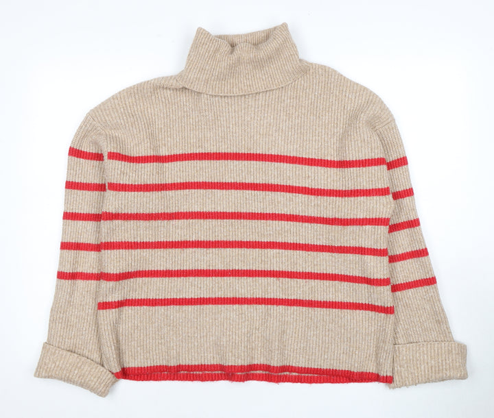 Marks and Spencer Women's Beige Roll Neck Pullover Jumper, Size L
