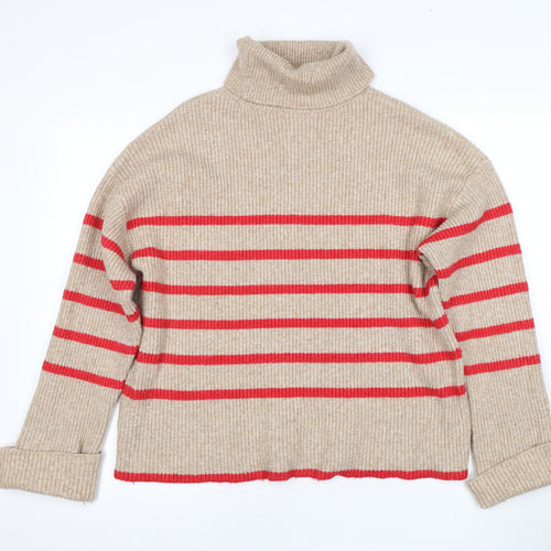 Marks and Spencer Women's Beige Roll Neck Pullover Jumper, Size L