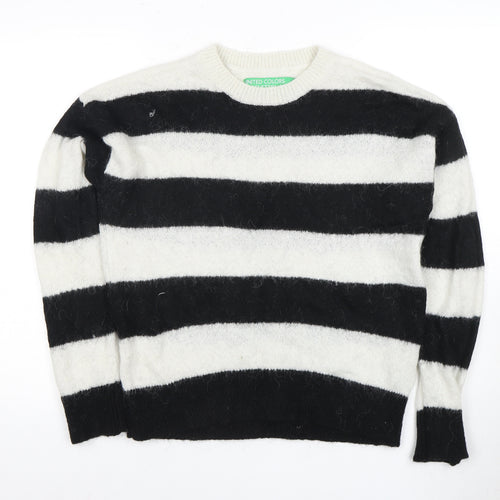 Benetton Women's Black & White Striped Jumper M