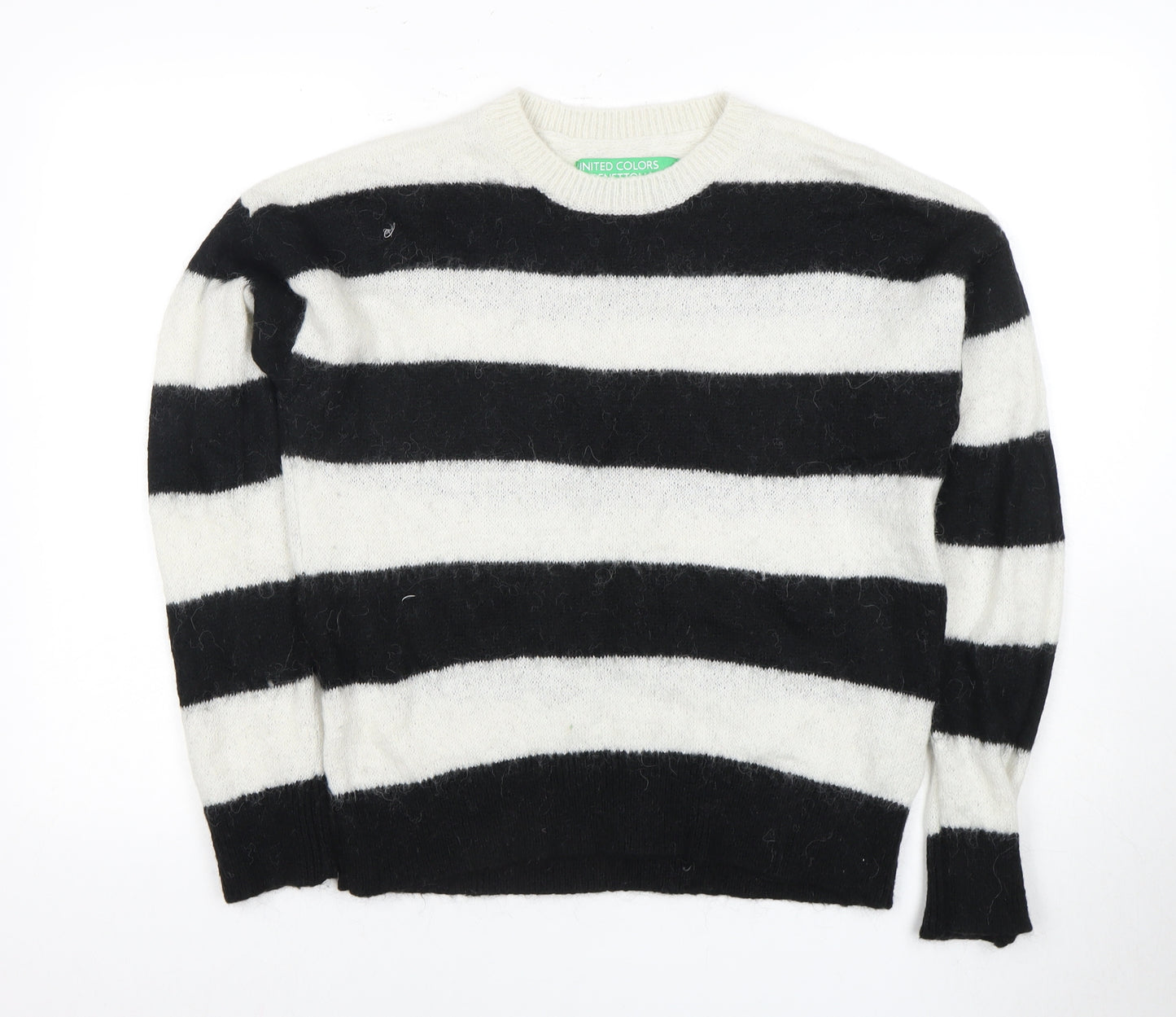 Benetton Women's Black & White Striped Jumper M
