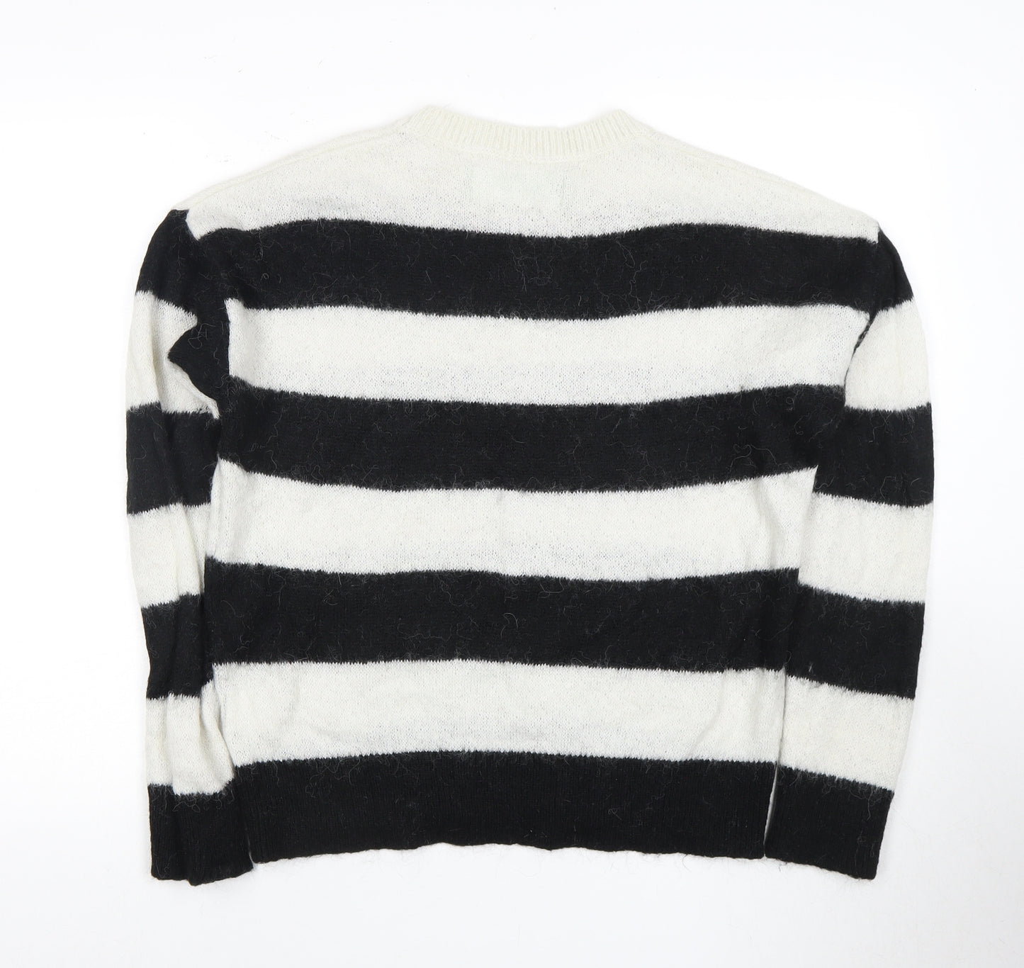 Benetton Women's Black & White Striped Jumper M