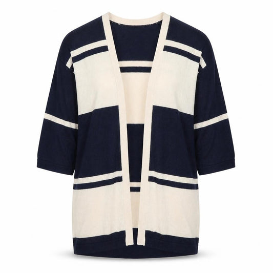 Front view of Warehouse Women's Multicoloured Striped Cardigan, size 6