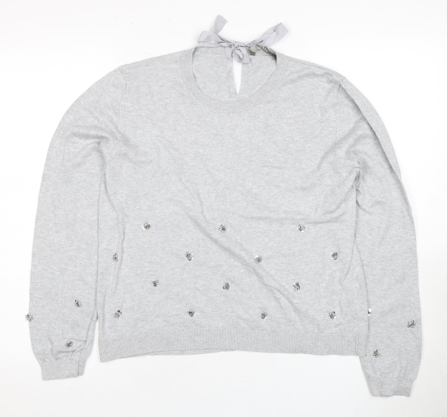 Oasis Women's Grey Pullover Jumper, Size 14, Beaded Accent