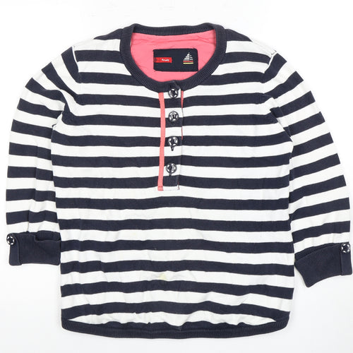 Knots Women's Blue 10 Striped Henley Jumper