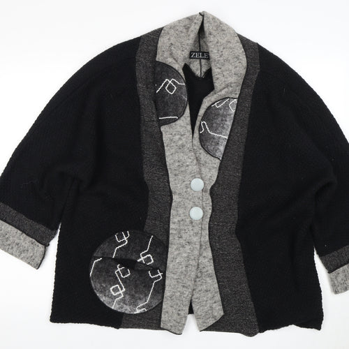 Zele Women's Black Cardigan M Wool Blend Casual