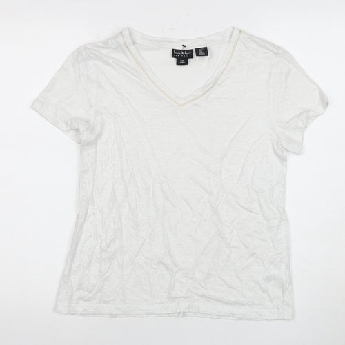 Nicole Miller Women's White Linen V-Neck T-Shirt, Size S