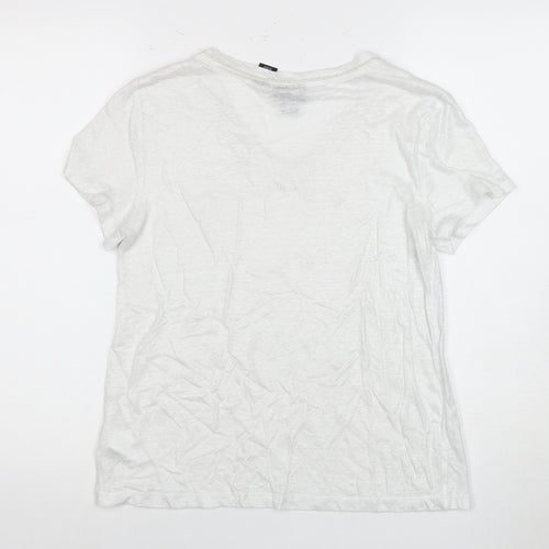 Nicole Miller Women's White Linen V-Neck T-Shirt, Size S