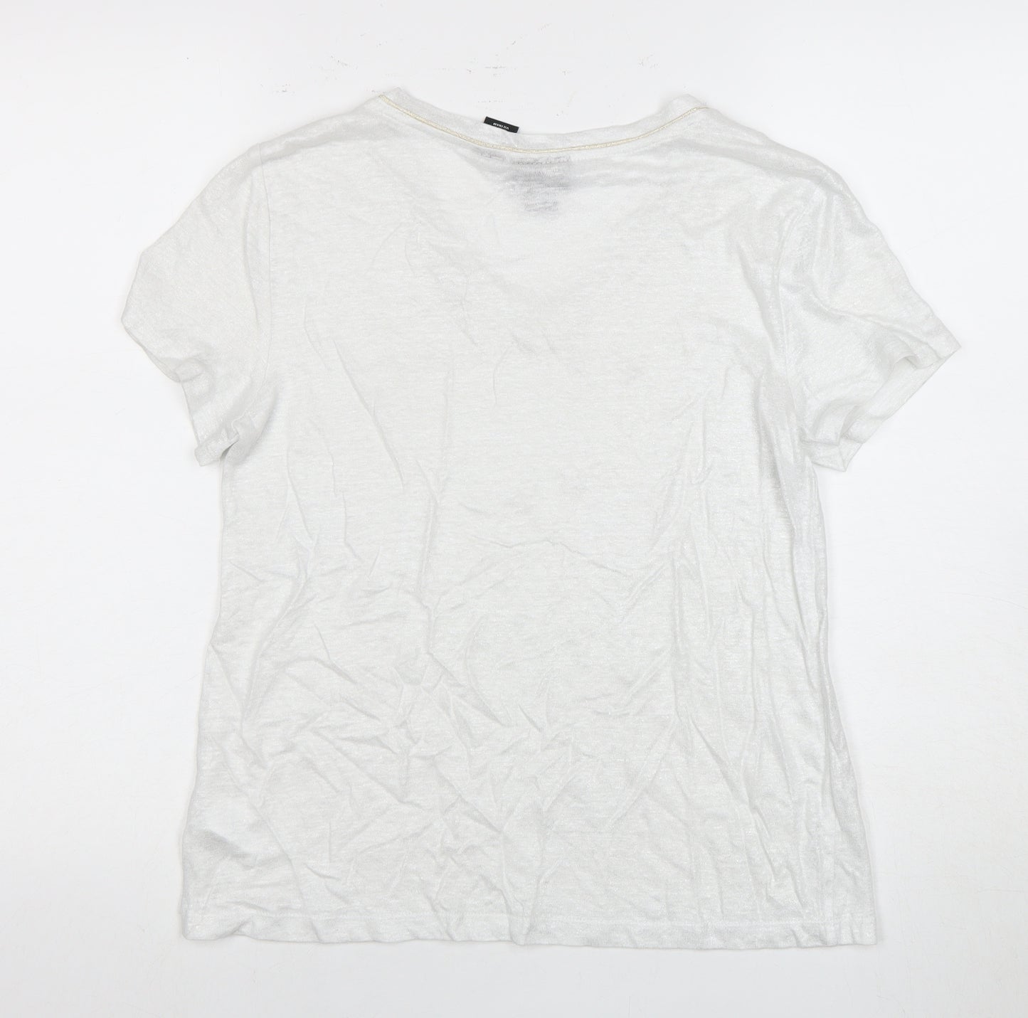 Nicole Miller Women's White Linen V-Neck T-Shirt, Size S