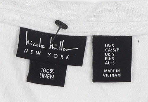 Nicole Miller Women's White Linen V-Neck T-Shirt, Size S