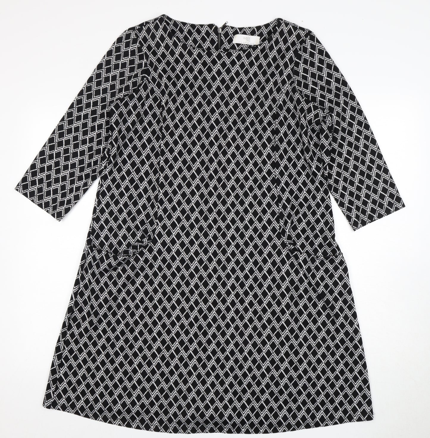 Wallis Women's Black & White Geometric Shift Dress Size 14