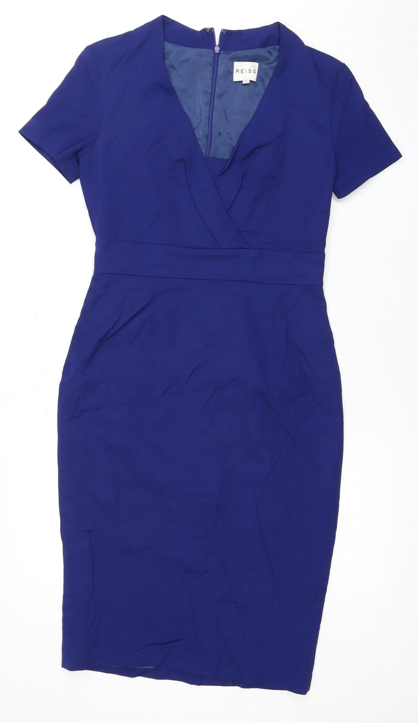 Reiss Women's Blue Sheath Dress, Size 10, V-Neck