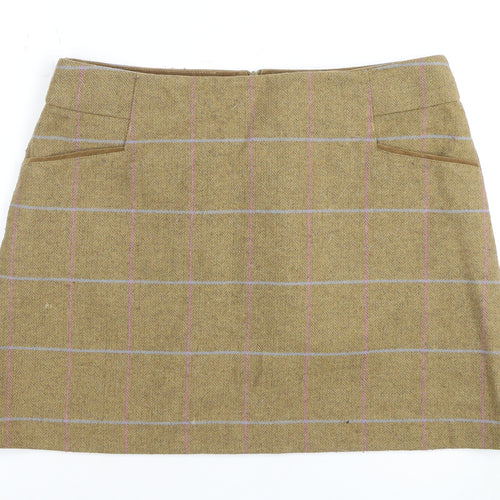 Joules Women’s Brown Check Tweed Skirt, Size M, Casual Style