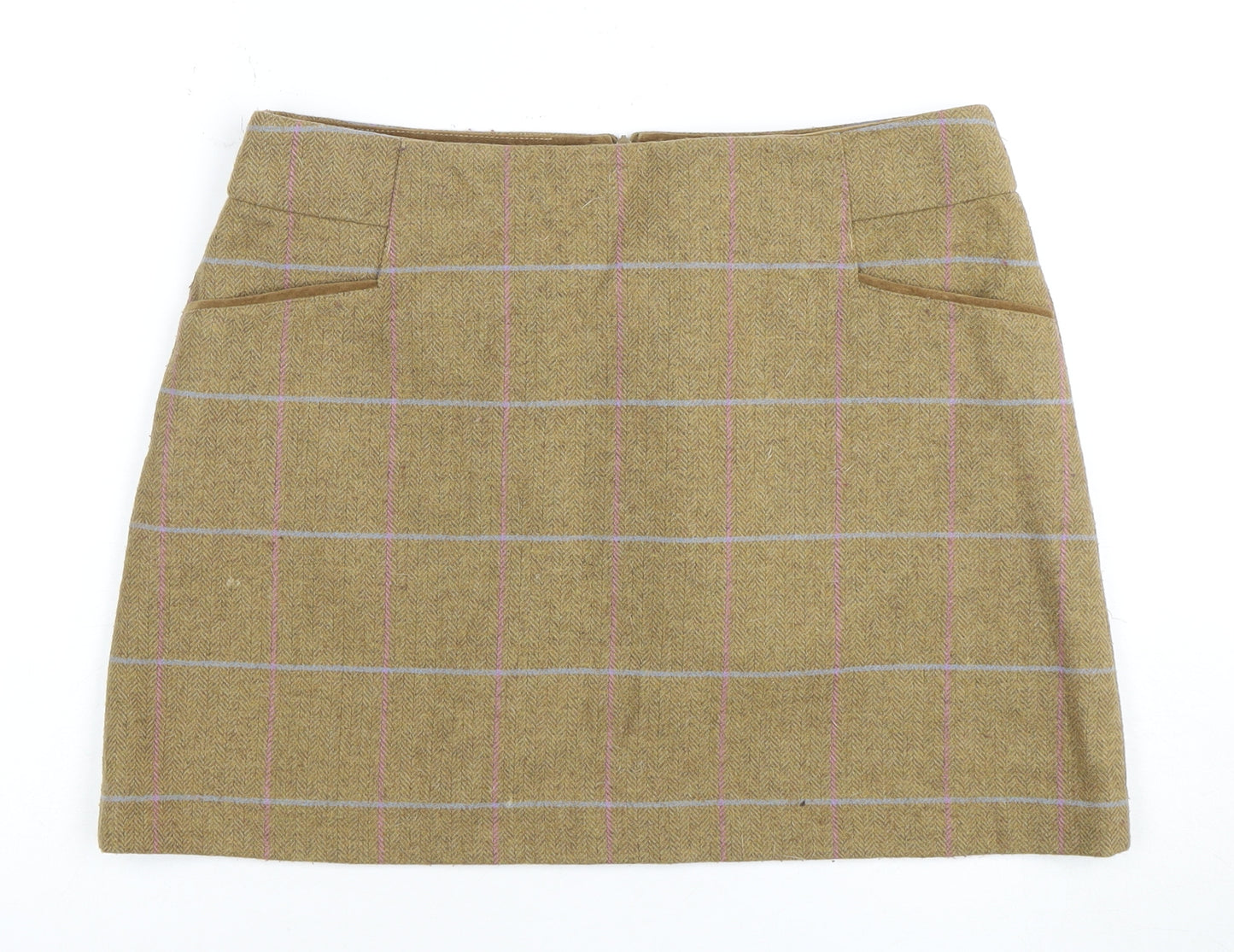 Joules Women’s Brown Check Tweed Skirt, Size M, Casual Style