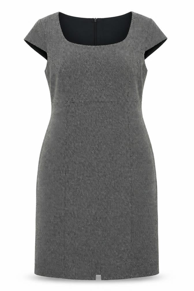 Front view of Jane EYE Women's Grey Sheath Dress, size 16, Herringbone