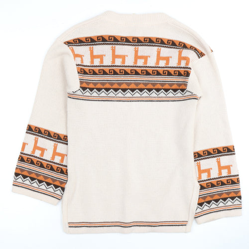 C&A Women's Beige Animal Print Acrylic Jumper Size 12